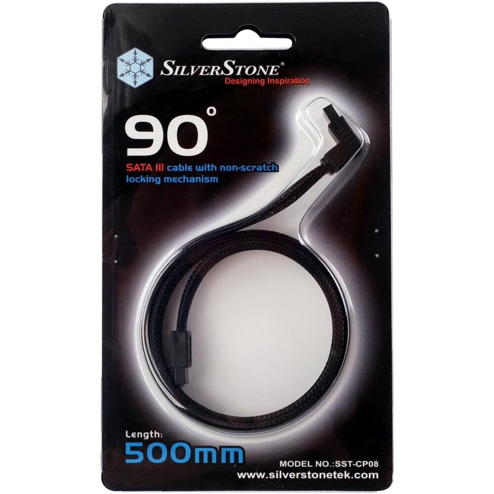 Silverstone Technology CP08 90 Degree SATA 3 Sleeved Black Cable 2-Pack